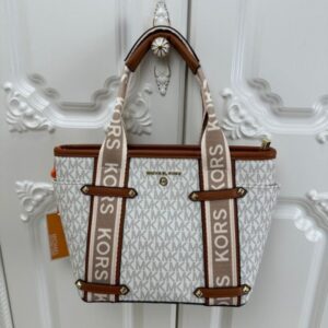  michael kors maeve medium size 33cm tote bag with dust bag(22109 white brown)