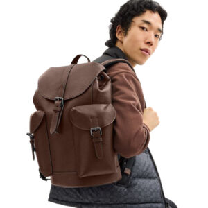 coach warner backpack signature coated canvas leather with dust cover 909 red coffee