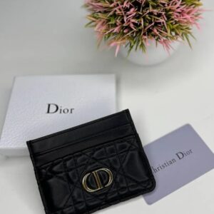 christian dior caro freesia card holder case wallet black with dust cover box a5130 black