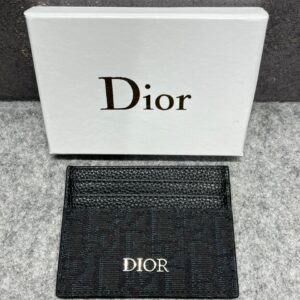 dior black oblique jacquard card holder wallet & black canvas with og box