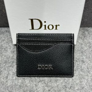 dior saddle card holder case wallet black grained leather with og box
