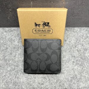 coach signature canvas billfold wallet with og box black 60223