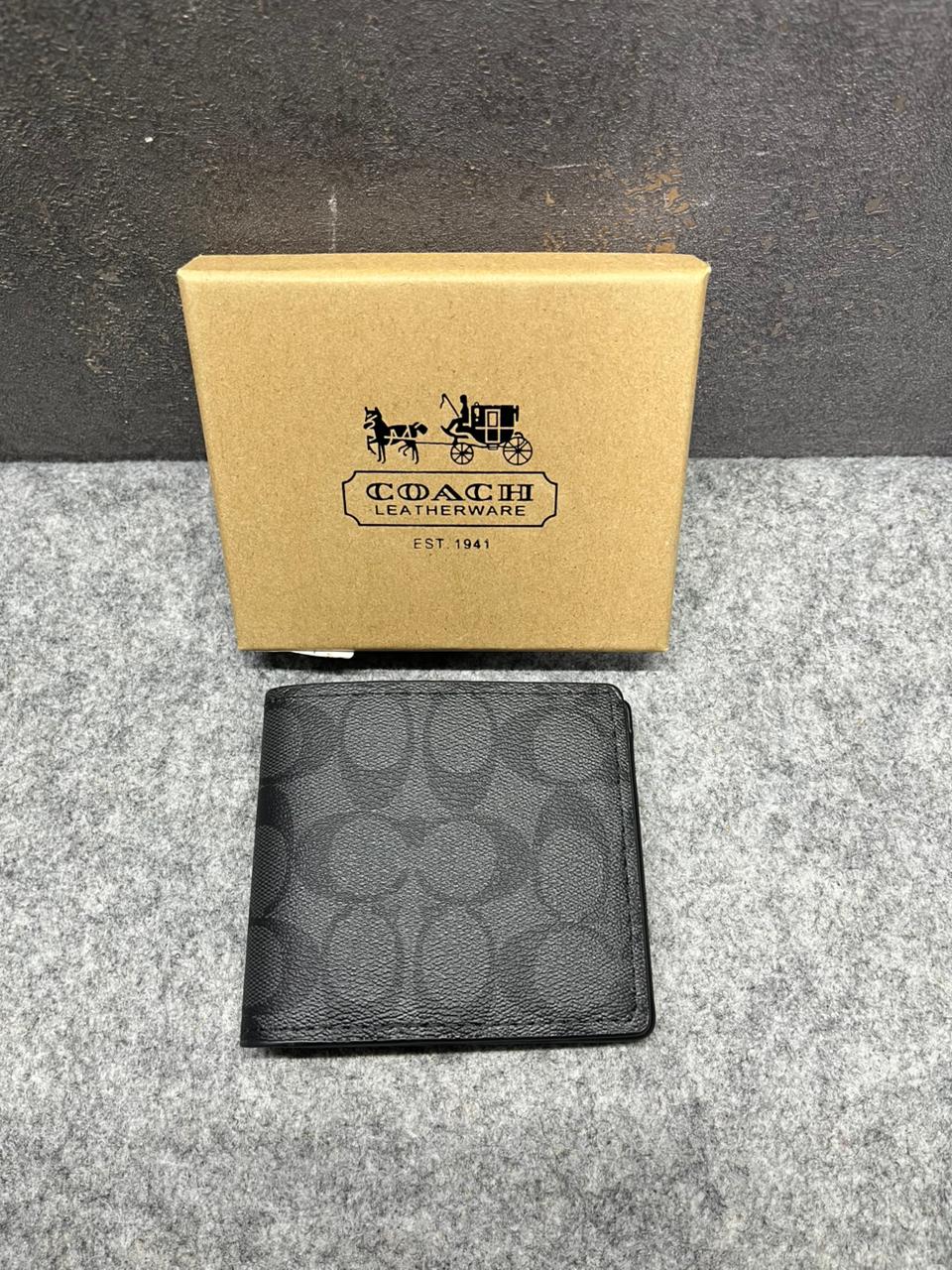 coach signature canvas billfold wallet with og box black 60223 coach signature canvas billfold wallet with og box black 60223