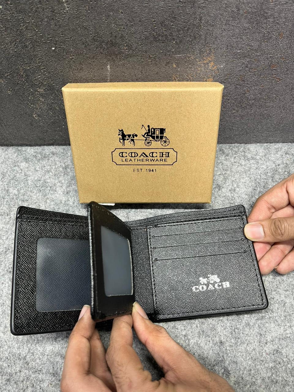 coach signature canvas billfold wallet with og box black 60223 coach signature canvas billfold wallet with og box black 60223