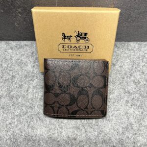 coach signature canvas billfold wallet with og box coffee 60223