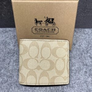 coach signature canvas billfold wallet with og box apricot 60223