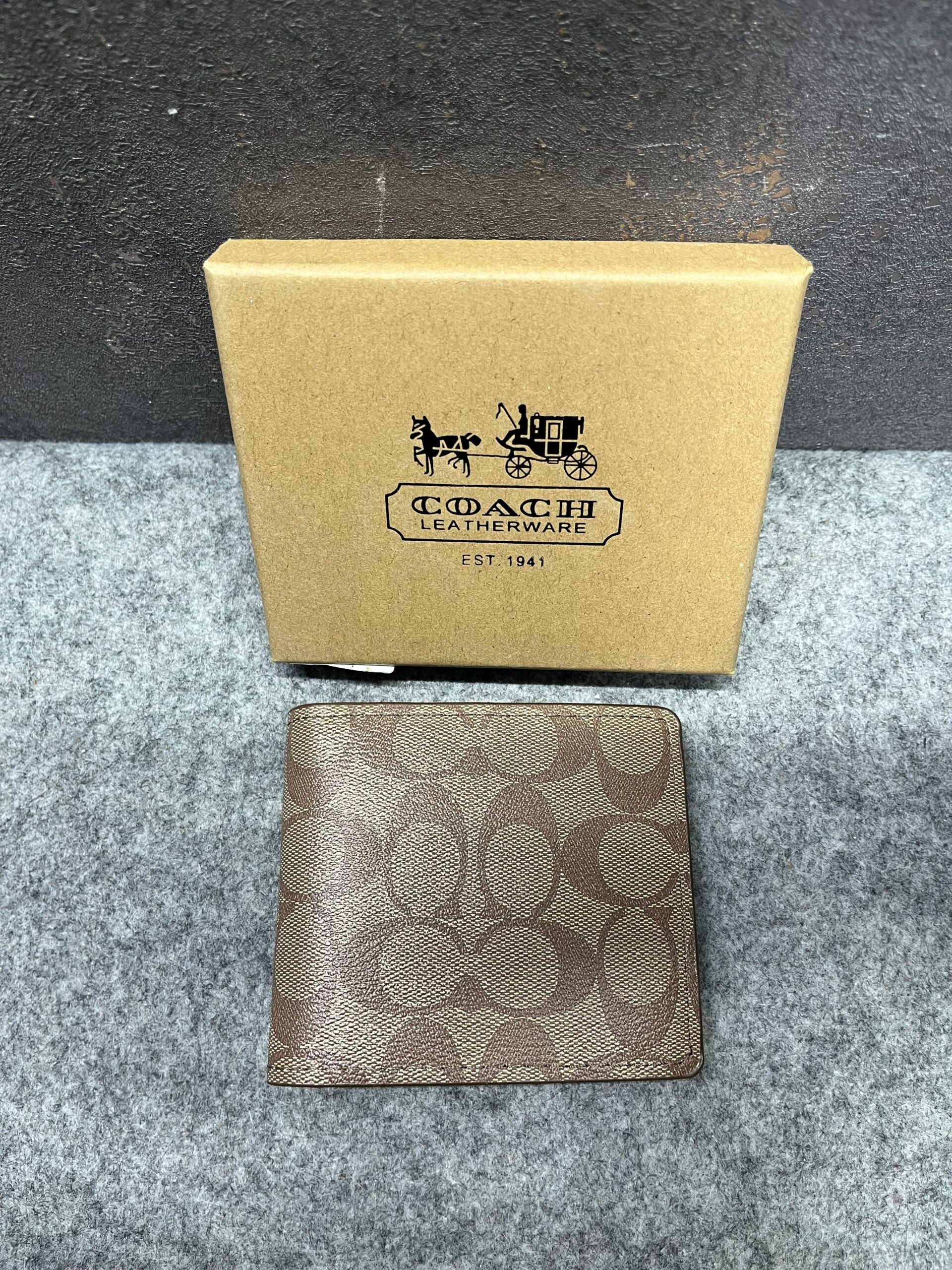 coach signature canvas billfold wallet with og box l coffee 60223 coach signature canvas billfold wallet with og box l coffee 60223