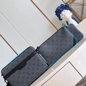 louis vuitton lv virgil abloh trio messenger multi crossbody bag with og box & dust bag (grey flower blue 45320)