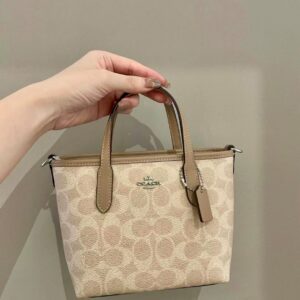 coach city mini tote with og box dust cover signature canvas milk tea apricot 6602