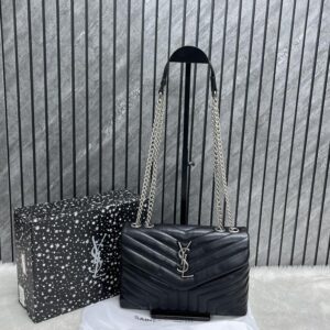ysl saint laurent loulou quilted soft leather shoulder bag chain strap with og box dust cover y8802 blackantique silver