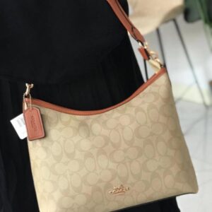 coach laurel in signature canvas light apricot shoulder bag with box dust cover & slingbelt bill 6632