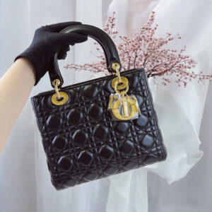 christian dior lady dior bag black powder black with dust cover
