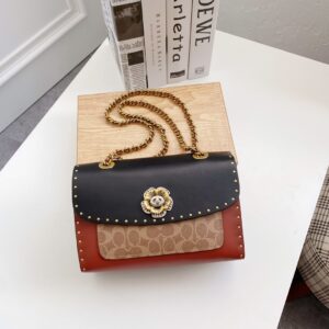 coach cc signature rivet parker 18 shoulder bag black with og box & dust cover 28033