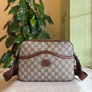 gucci gg supreme messenger unisex bag brown leather with og box & carry bag 645452