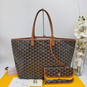 goyard saint louis pm tote bag black brown with a detachable pouch with dust cover