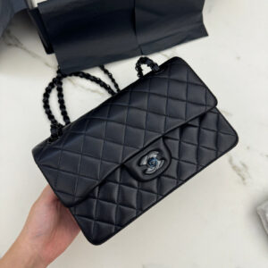 chanel classic flap so black bag quilted design matte black with dust cover & carry bag 1119 black