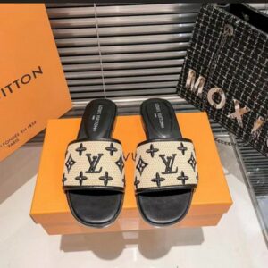 louis vuitton lv brown canvas flat mule for her wid og box carry bag brown canvas