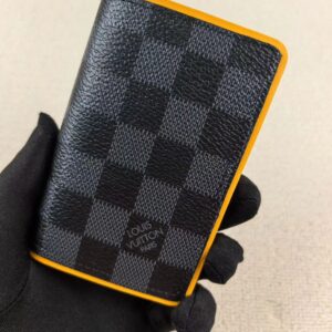 louis vuitton pocket organizer wallet damier graphite canvas yellow leather lining and multiple card slots black square yellow n64502 yellow