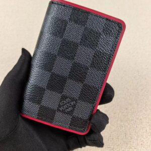 louis vuitton pocket organizer wallet damier graphite canvas red leather lining and multiple card slots black square bright red n64502 red