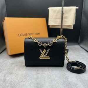 louis vuitton twist mm black epi leather iconic lv twist lock double box & dust cover m22773 black