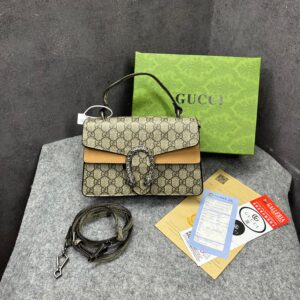 gucci dionysus shoulder bag signature tiger head gg supreme canvas with og box & dust cover 2213 khakhi