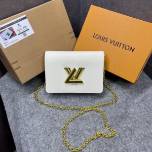 louis vuitton twist mm bag crafted epi leather sling chain strap with og double dust cover & carry bag white 43662
