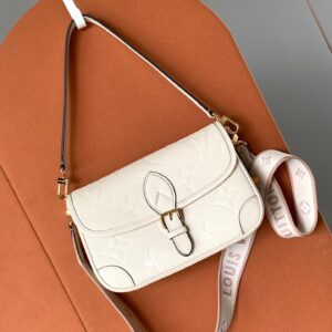 louis vuitton diane satchel bag beige white embossed monogram empreinte leather beige white m46388