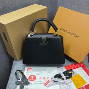 louis vuitton capucines medium black og double box with dust bag m24566 black