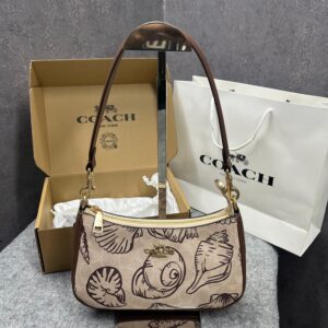 coach teri shoulder bag in signature canvas shell print og & dust bag 66123