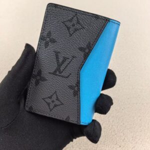 louis vuitton lv black leather monogram card case wallet m11646 grey floral light blue