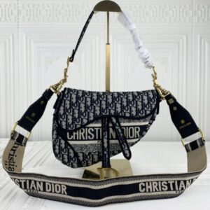 christian dior saddle black dior oblique embroidery with og box dust cover & carry bag 6641 black