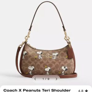 coach x peanuts teri 25 shoulder bag in signature canvas with snoopy print with og box dust cover & carry bag