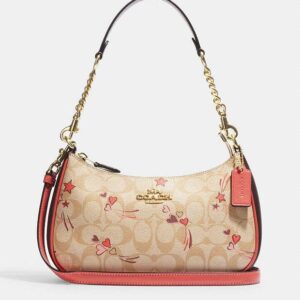coach teri 25 shoulder bag in signature canvas with heart and star print with og box dust cover carry bag