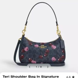 coach teri 25 shoulder bag in signature canvas with cherry print golddenim multi with og box dust cover carry bag