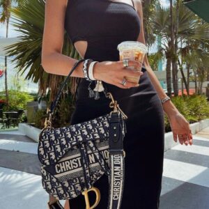 christian dior saddle blue dior oblique embroidery with og box dust cover & carry bag 6641 blue