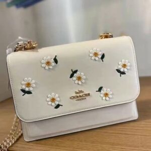 coach klare crossbody bag chalk white embroidered daisy flowers with og double box dust cover & carry bag 90440