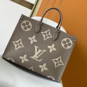 louis vuitton onthego big mm bicolor monogram handbag with dust cover & carry bag khakhi m45320