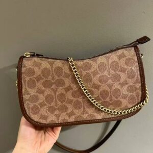 coach waverly 24i shoulder bag signature canvas dark coffee with og box dust cover & carry bag