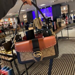 coach georgie shoulder bag featuring colorblock black red leather with og box dust cover carry carry bag