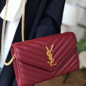 ysl envelope chain sling bag with og box(9010 wine red)