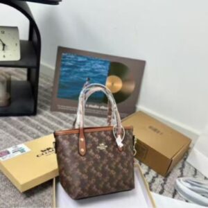 coach horse carriage print mini tote bag with og box dust cover & carry bag caramel coffee 88003