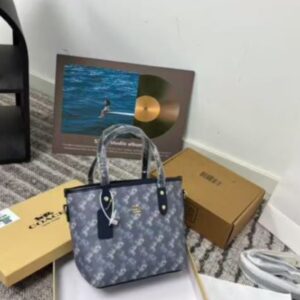 coach horse carriage print mini tote bag with og box dust cover & carry bag blue 88003
