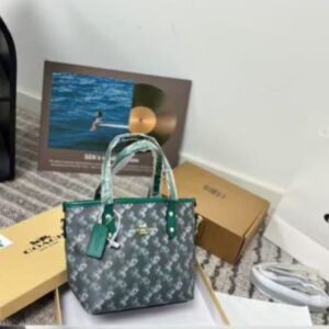 coach horse carriage print mini tote bag with og box dust cover & carry bag green 88003