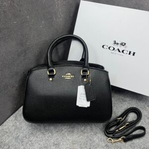 coach savannah carryall signature black leather bag with og box dust cover & carry bag 2506 all black