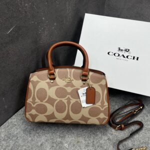 coach savannah carryall signature apricot brown leather bag with og box dust cover & carry bag 2506 apricot brown