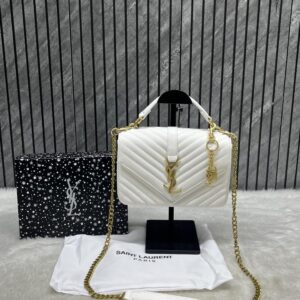 ysl saint laurent college quilted leather bag white with og box dust cover & carry bag 1324 white