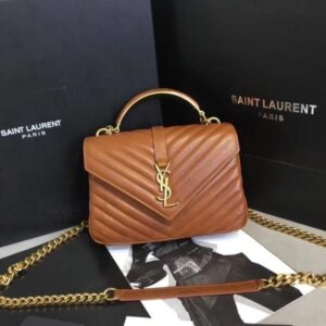 ysl saint laurent college quilted leather bag brown with og box dust cover & carry bag 1324 brown
