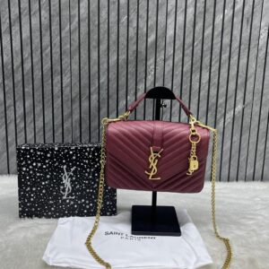 ysl saint laurent college quilted leather bag wine with og box dust cover & carry bag 1324 wine
