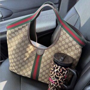 gucci giglio tote bag iconic beige & brown gg monogram canvas tote wid dust cover& carry bag 88295