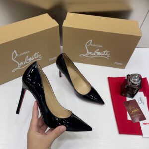 christian louboutin miss iriza 10 black z heels patent with og box & dust cover w53